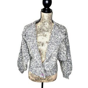 VTG I.B. Diffusion Women Gray Wool Mohair Cross Button Dolman Sleeve Cardigan M